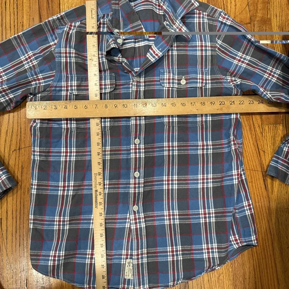 VTG 90s Polo Ralph Lauren Shipyard Supply Flannel Blue Shirt Large Loop Collar